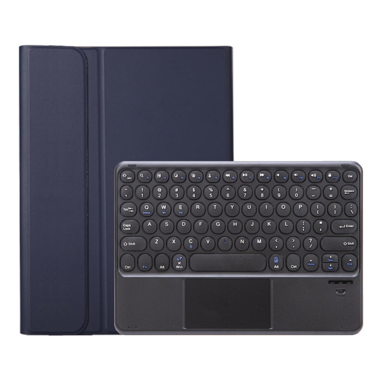 YA08B-A  Lambskin Texture Voltage Round Keycap Bluetooth Keyboard Leather Case with Touchpad For Samsung Galaxy Tab A8 10.5 2021 SM-X200 / SM-X205(Blue)