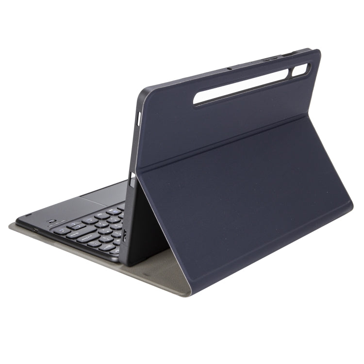 YA08B-A  Lambskin Texture Voltage Round Keycap Bluetooth Keyboard Leather Case with Touchpad For Samsung Galaxy Tab A8 10.5 2021 SM-X200 / SM-X205(Blue)