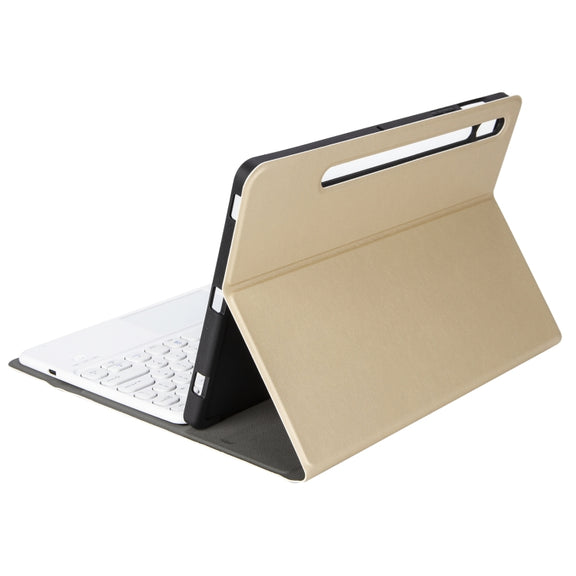 YA08B-A  Lambskin Texture Voltage Round Keycap Bluetooth Keyboard Leather Case with Touchpad For Samsung Galaxy Tab A8 10.5 2021 SM-X200 / SM-X205(Gold)