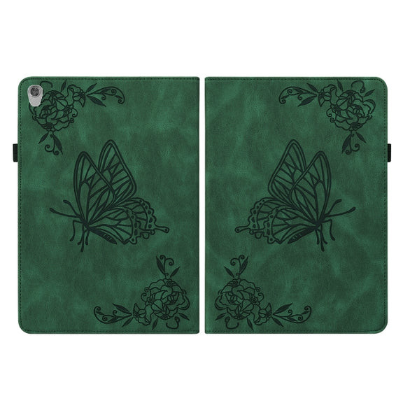 For Lenovo Tab M10 HD 2nd Gen TB-X306X/TB-X306F Butterfly Flower Embossed Leather Tablet Case(Green)