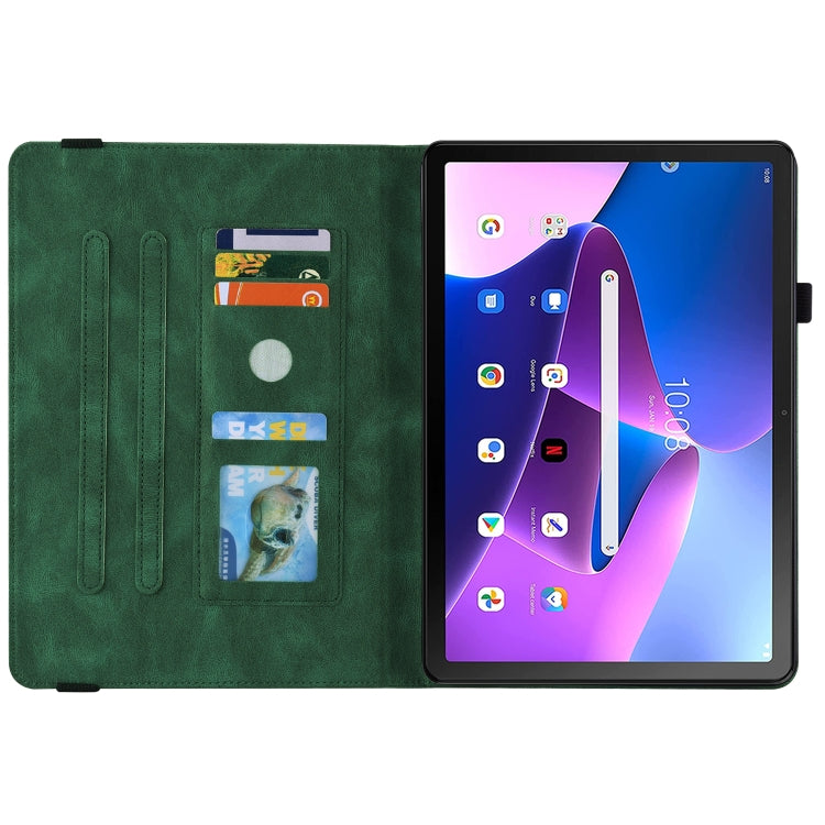 For Lenovo Tab M10 Plus 10.6 3rd Gen Butterfly Flower Embossed Leather Tablet Case(Green)