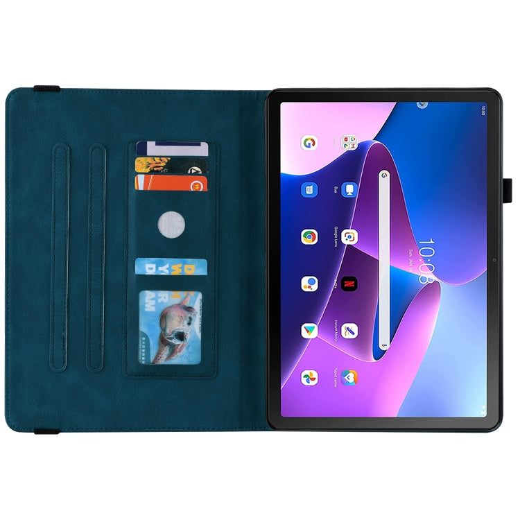 For Lenovo Tab M10 Plus 10.6 3rd Gen Butterfly Flower Embossed Leather Tablet Case(Blue)