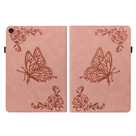 For Lenovo Tab M10 Plus 10.6 3rd Gen Butterfly Flower Embossed Leather Tablet Case(Rose Gold)
