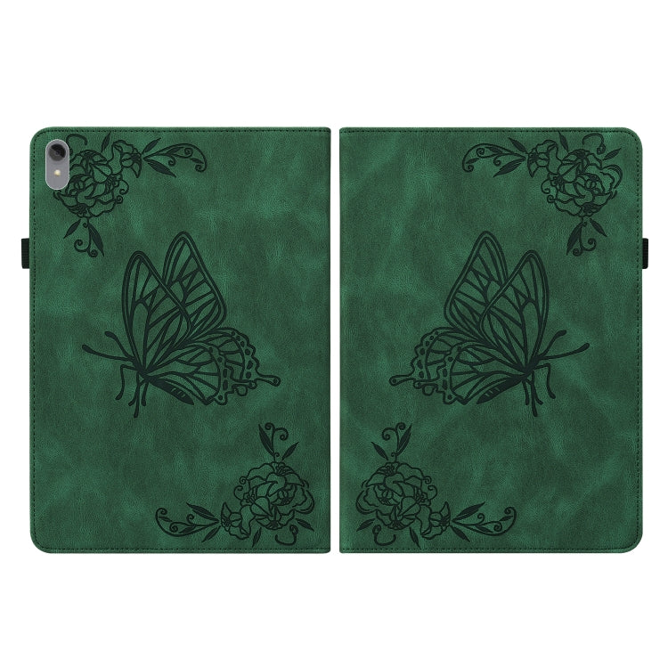 For Lenovo Tab P11 TB-J606F Butterfly Flower Embossed Leather Tablet Case(Green)