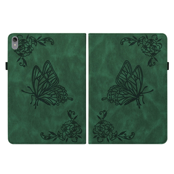 For Lenovo Tab P11 TB-J606F Butterfly Flower Embossed Leather Tablet Case(Green)