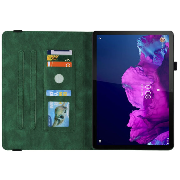 For Lenovo Tab P11 TB-J606F Butterfly Flower Embossed Leather Tablet Case(Green)