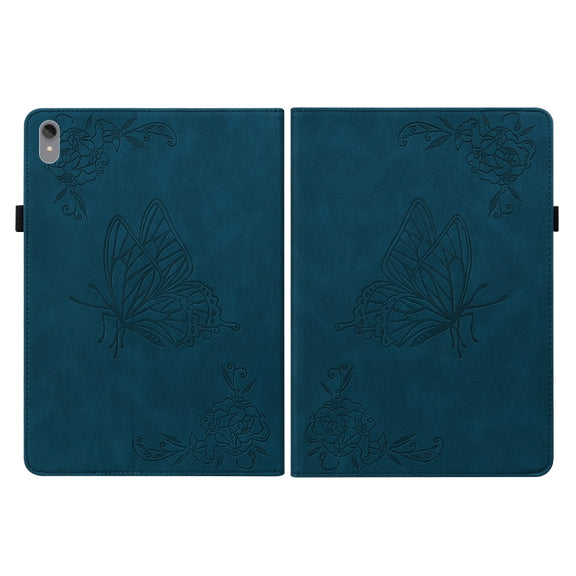 For Lenovo Tab P11 TB-J606F Butterfly Flower Embossed Leather Tablet Case(Blue)