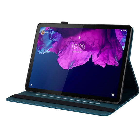 For Lenovo Tab P11 TB-J606F Butterfly Flower Embossed Leather Tablet Case(Blue)