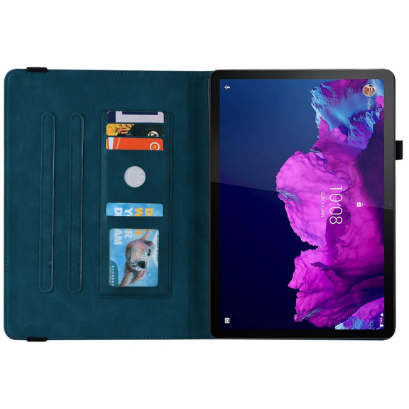 For Lenovo Tab P11 TB-J606F Butterfly Flower Embossed Leather Tablet Case(Blue)