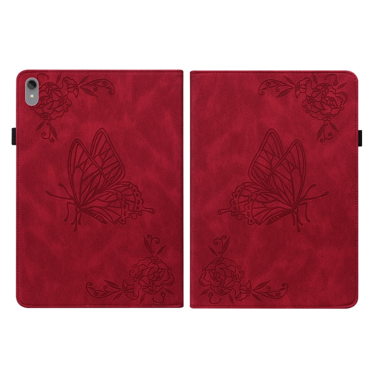 For Lenovo Tab P11 TB-J606F Butterfly Flower Embossed Leather Tablet Case(Red)