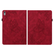 For Lenovo Tab P11 TB-J606F Butterfly Flower Embossed Leather Tablet Case(Red)