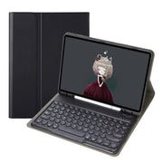 YA08B Lambskin Texture Voltage Round Keycap Bluetooth Keyboard Leather Case For Samsung Galaxy Tab A8 10.5 2021 SM-X200 / SM-X205(Black)