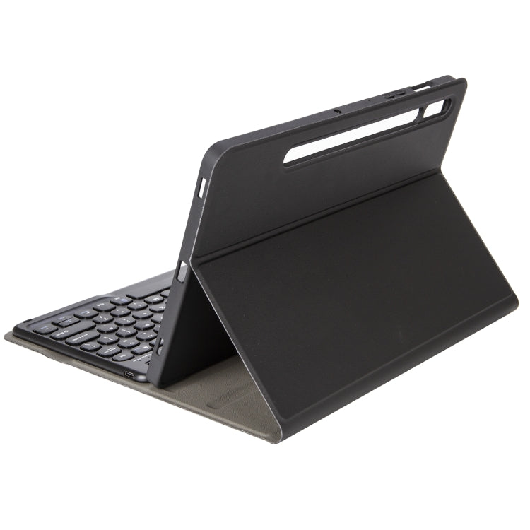 YA08B Lambskin Texture Voltage Round Keycap Bluetooth Keyboard Leather Case For Samsung Galaxy Tab A8 10.5 2021 SM-X200 / SM-X205(Black)
