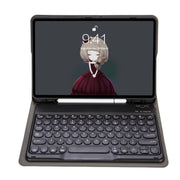 YA08B Lambskin Texture Voltage Round Keycap Bluetooth Keyboard Leather Case For Samsung Galaxy Tab A8 10.5 2021 SM-X200 / SM-X205(Blue)