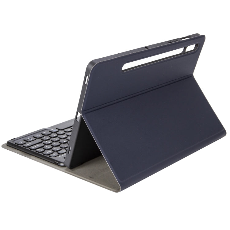 YA08B Lambskin Texture Voltage Round Keycap Bluetooth Keyboard Leather Case For Samsung Galaxy Tab A8 10.5 2021 SM-X200 / SM-X205(Blue)
