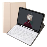 YA08B Lambskin Texture Voltage Round Keycap Bluetooth Keyboard Leather Case For Samsung Galaxy Tab A8 10.5 2021 SM-X200 / SM-X205(Gold)