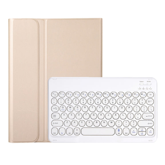YA08B Lambskin Texture Voltage Round Keycap Bluetooth Keyboard Leather Case For Samsung Galaxy Tab A8 10.5 2021 SM-X200 / SM-X205(Gold)