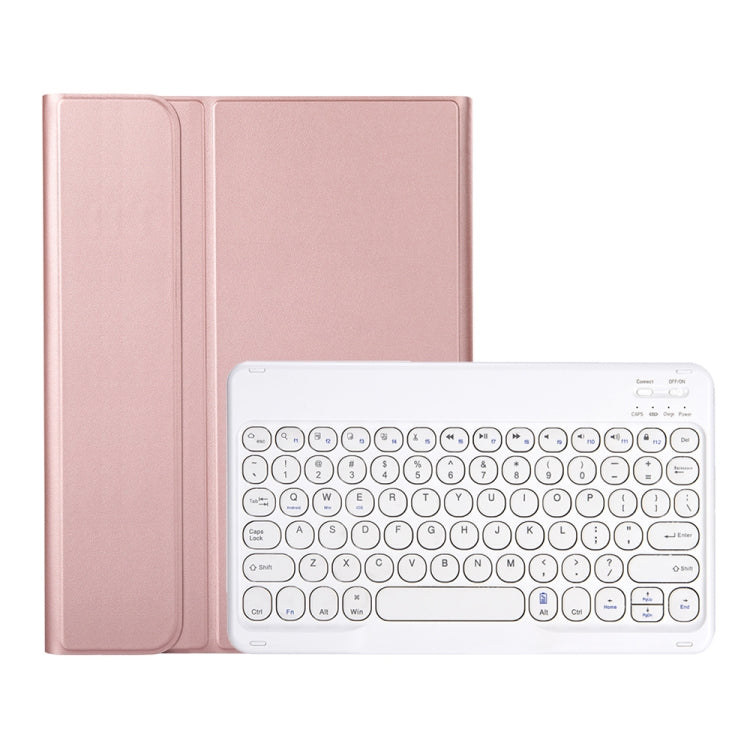 YA08B Lambskin Texture Voltage Round Keycap Bluetooth Keyboard Leather Case For Samsung Galaxy Tab A8 10.5 2021 SM-X200 / SM-X205(Rose Gold)