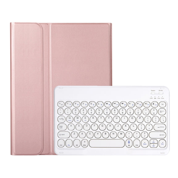 YA08B Lambskin Texture Voltage Round Keycap Bluetooth Keyboard Leather Case For Samsung Galaxy Tab A8 10.5 2021 SM-X200 / SM-X205(Rose Gold)