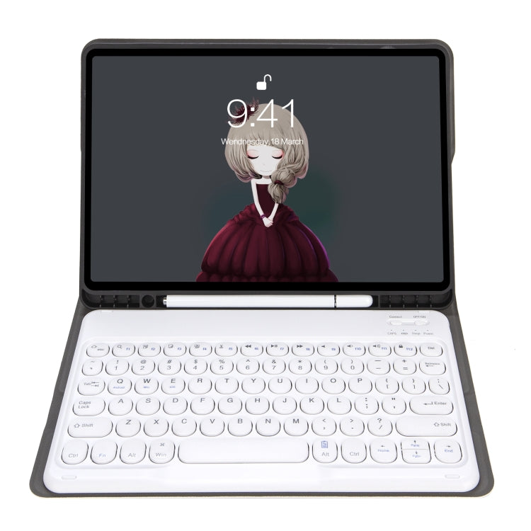 YA08B Lambskin Texture Voltage Round Keycap Bluetooth Keyboard Leather Case For Samsung Galaxy Tab A8 10.5 2021 SM-X200 / SM-X205(Rose Gold)