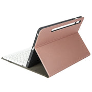 YA08B Lambskin Texture Voltage Round Keycap Bluetooth Keyboard Leather Case For Samsung Galaxy Tab A8 10.5 2021 SM-X200 / SM-X205(Rose Gold)
