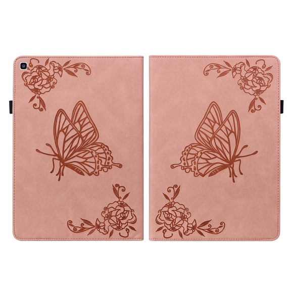 For Samsung Tab A 8.0 2019 T290/T295/T297 Butterfly Flower Embossed Leather Tablet Case(Rose Gold)