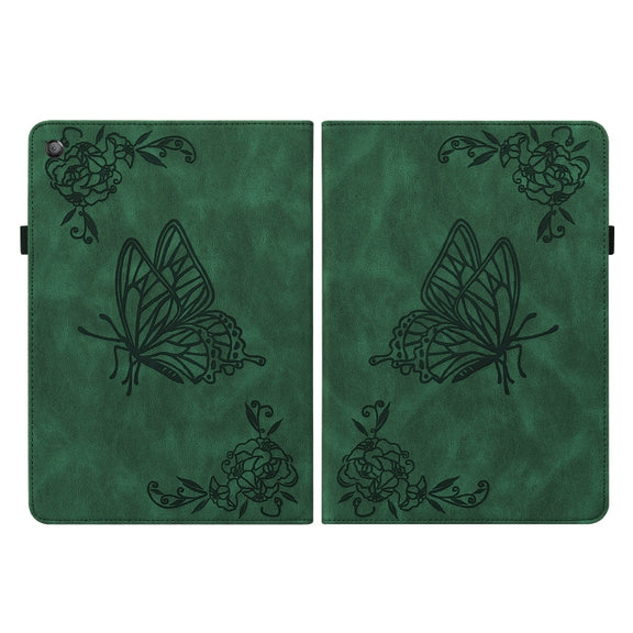 For Amazon Kindle Fire HD 10 2019 / 2017 Butterfly Flower Embossed Leather Tablet Case(Green)