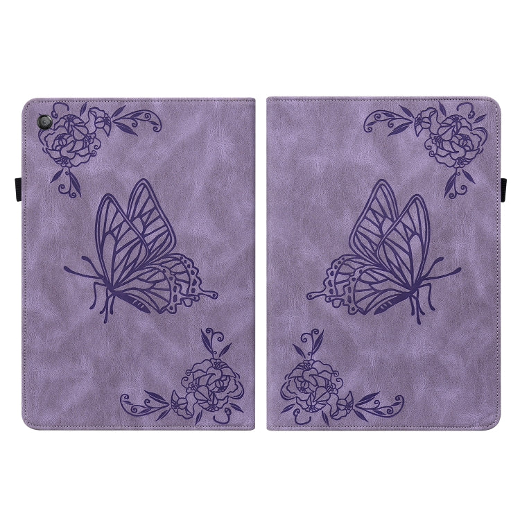 For Amazon Kindle Fire HD 10 2019 / 2017 Butterfly Flower Embossed Leather Tablet Case(Purple)