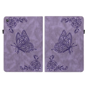 For Amazon Kindle Fire HD 10 2019 / 2017 Butterfly Flower Embossed Leather Tablet Case(Purple)