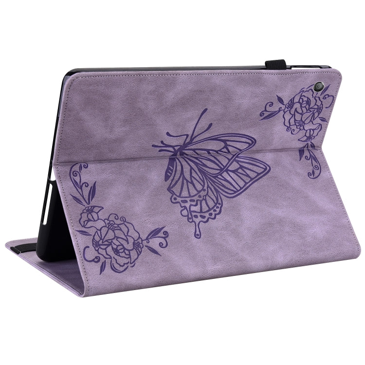 For Amazon Kindle Fire HD 10 2019 / 2017 Butterfly Flower Embossed Leather Tablet Case(Purple)