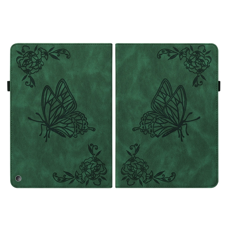 For Amazon Kindle Fire HD 10 2021 / 10 Plus 2021 Butterfly Flower Embossed Leather Tablet Case(Green)