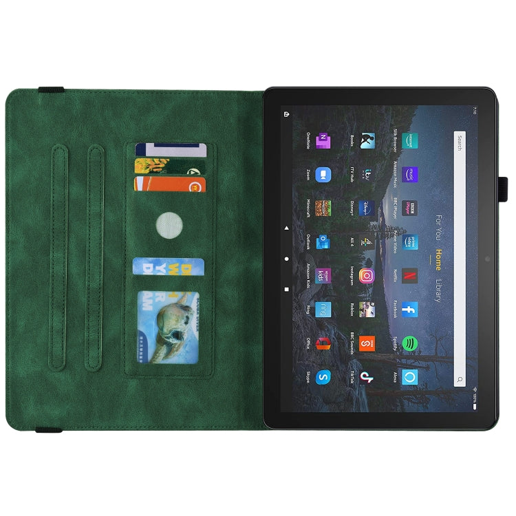 For Amazon Kindle Fire HD 10 2021 / 10 Plus 2021 Butterfly Flower Embossed Leather Tablet Case(Green)