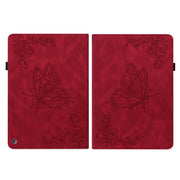 For Amazon Kindle Fire HD 10 2021 / 10 Plus 2021 Butterfly Flower Embossed Leather Tablet Case(Red)