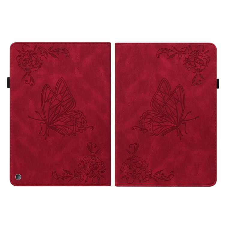 For Amazon Kindle Fire HD 10 2021 / 10 Plus 2021 Butterfly Flower Embossed Leather Tablet Case(Red)