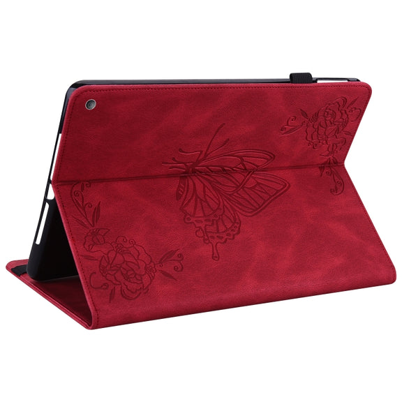 For Amazon Kindle Fire HD 10 2021 / 10 Plus 2021 Butterfly Flower Embossed Leather Tablet Case(Red)