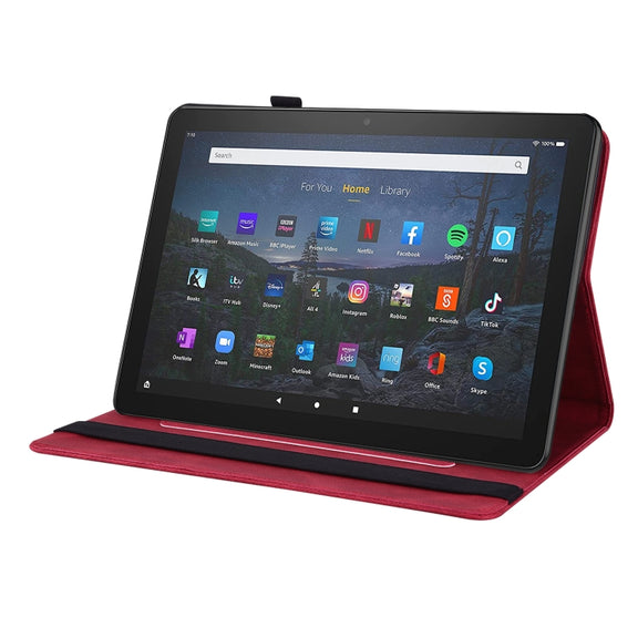 For Amazon Kindle Fire HD 10 2021 / 10 Plus 2021 Butterfly Flower Embossed Leather Tablet Case(Red)