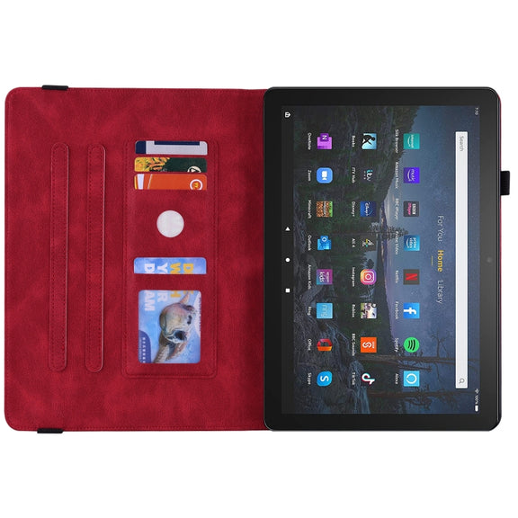 For Amazon Kindle Fire HD 10 2021 / 10 Plus 2021 Butterfly Flower Embossed Leather Tablet Case(Red)