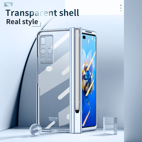 For Huawei Mate X2 Electroplating Hinge Phone Case with Stylus(Blue)