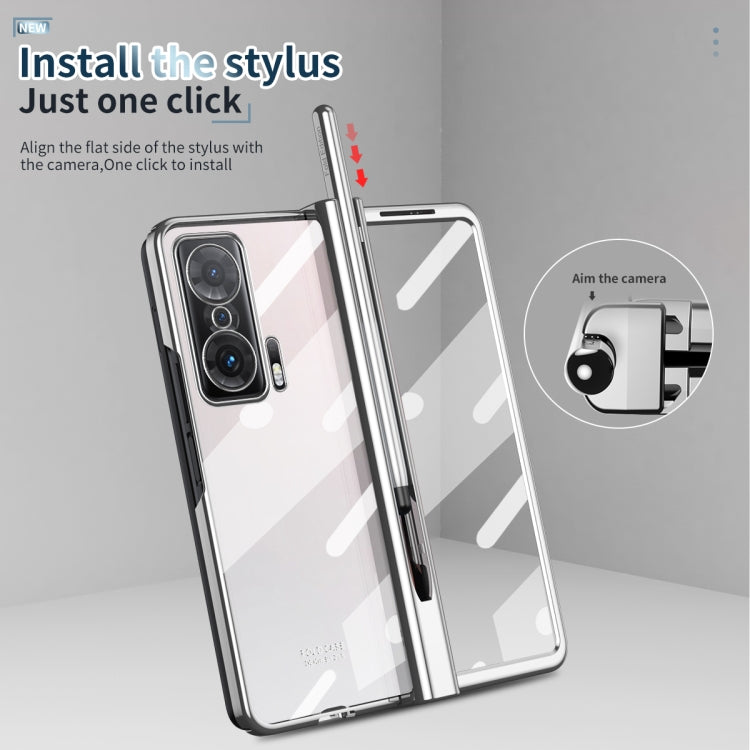For Honor Magic V Electroplating Hinge Phone Case with Stylus(Silver)