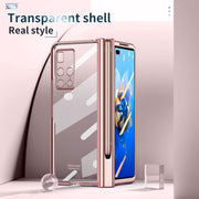 For Huawei Mate X2 Full Body Electroplating Hinge Phone Case with Stylus(Pink)