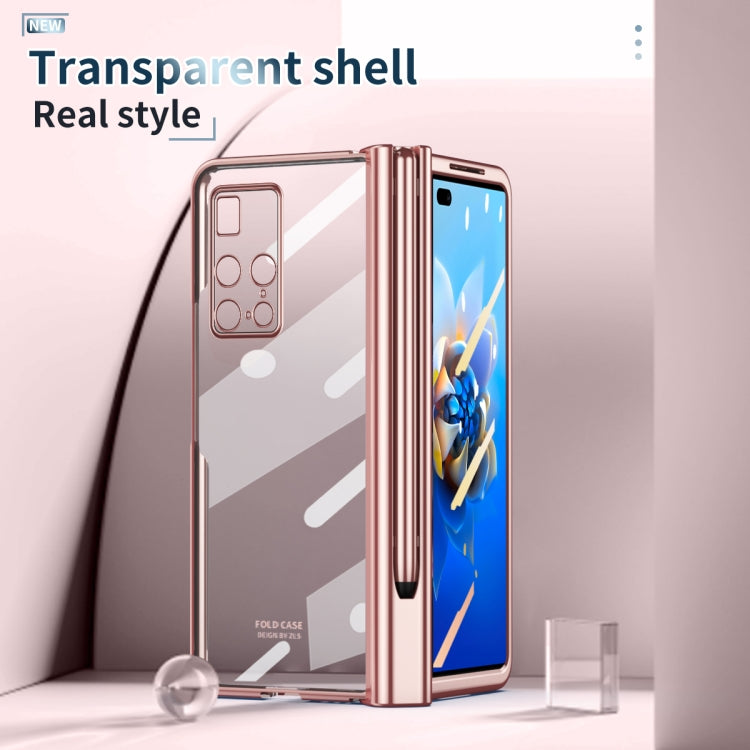 For Huawei Mate X2 Full Body Electroplating Hinge Phone Case with Stylus(Pink)