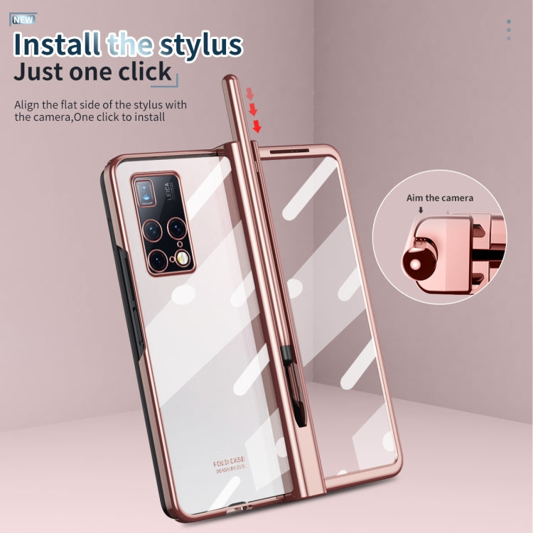 For Huawei Mate X2 Full Body Electroplating Hinge Phone Case with Stylus(Pink)
