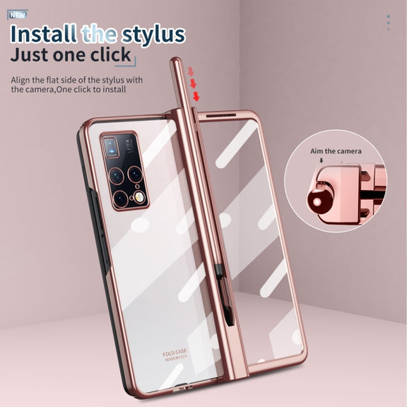 For Huawei Mate X2 Full Body Electroplating Hinge Phone Case with Stylus(Pink)