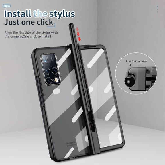 For Huawei Mate X2 Full Body Electroplating Hinge Phone Case with Stylus(Black)