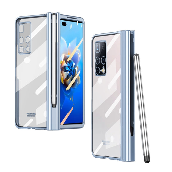 For Huawei Mate X2 Full Body Electroplating Hinge Phone Case with Stylus(Blue)