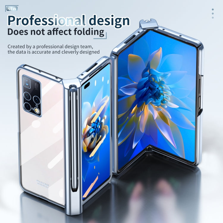 For Huawei Mate X2 Full Body Electroplating Hinge Phone Case with Stylus(Blue)