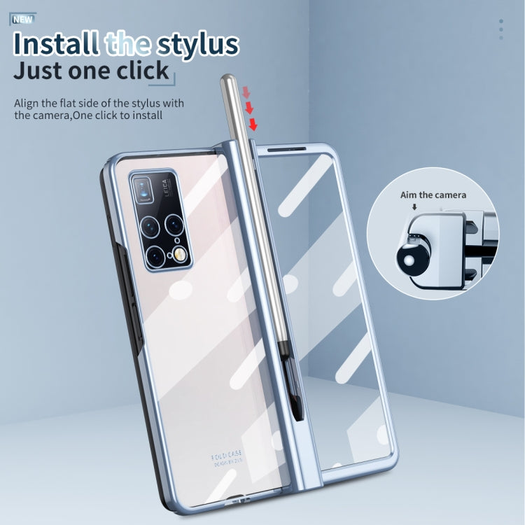 For Huawei Mate X2 Full Body Electroplating Hinge Phone Case with Stylus(Blue)