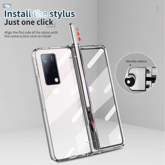 For Huawei Mate X2 Full Body Electroplating Hinge Phone Case with Stylus(Transparent)