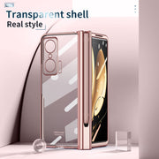 For Honor Magic V Full Body Electroplating Hinge Phone Case with Stylus(Pink)