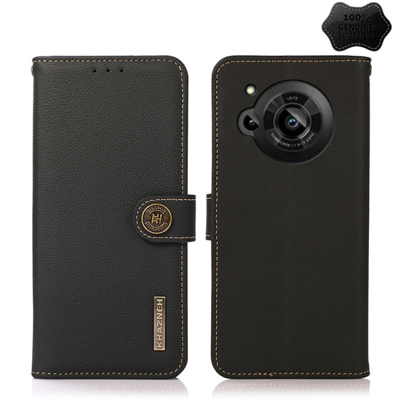 For Sharp Aquos R7 KHAZNEH Custer Genuine Leather RFID Phone Case(Black)